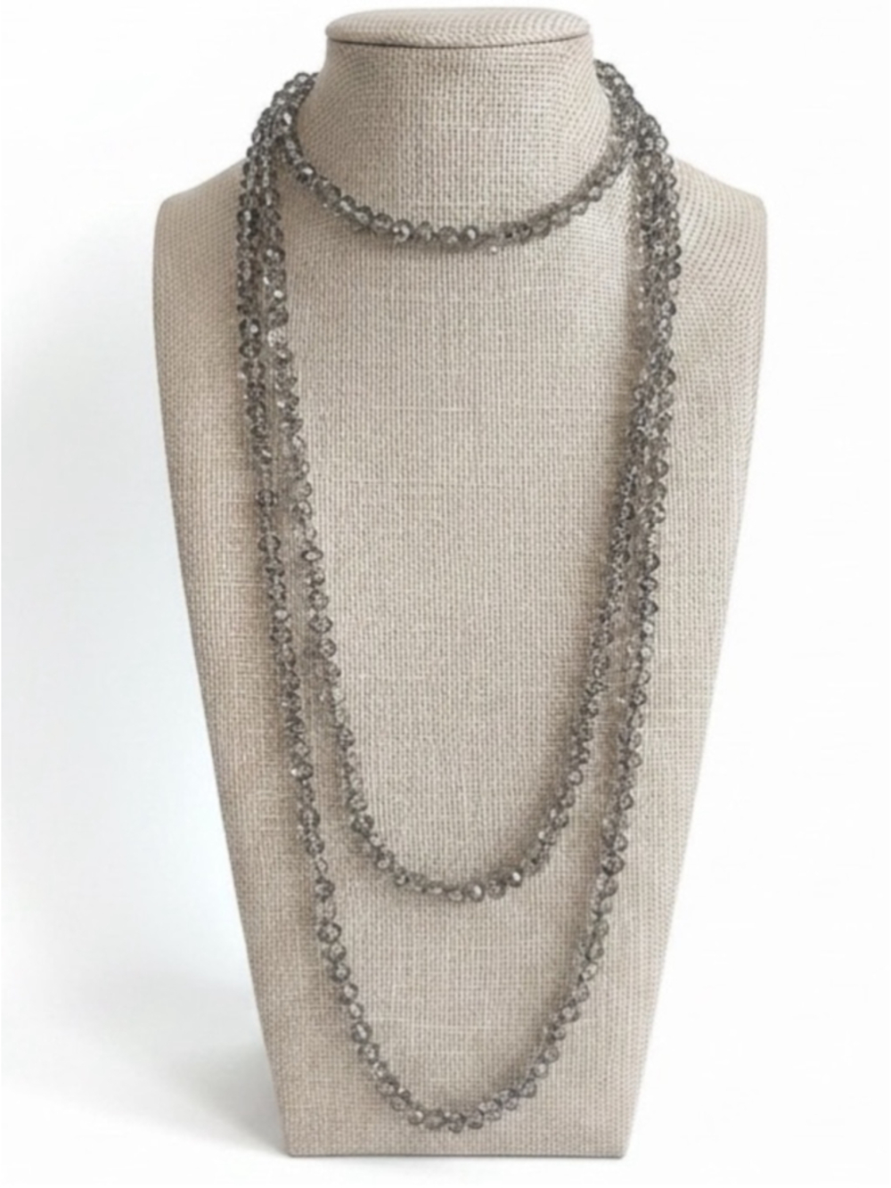 LOFT Long Smoky Gray Faceted Crystal Beaded Layering Statement Necklace